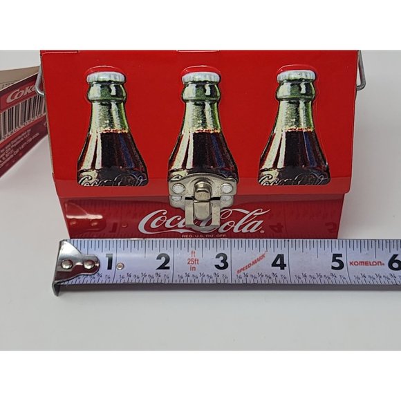 Small Tin Coca Cola LunchboxLunchPail Opens And Closes On Both Sides Wood Handle - Picture 10 of 12